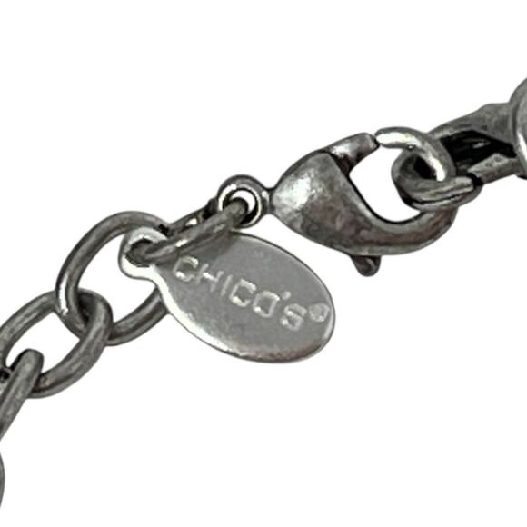 Additions by Chico’s Floral Statement Necklace Silver Tone 24” + 5” Extender NWT - Picture 4 of 6